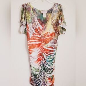 Body Central Bodycon Plunging V-neck Flutter Sleeve Ruched Tunic Sz L